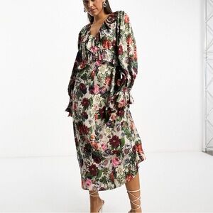 & Other Stories v neck frill midi dress in vintage floral print